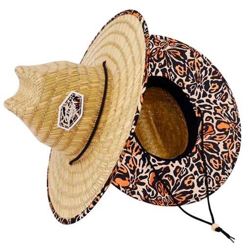 Palmyth Straw Hat for Men & Women Sun Hats, Beach Hat, Fishing Hat UPF 50+ - color: Tropicalleopard