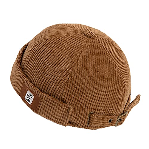 Men Hats Docker Cap Hats Beanie Sailor Cap Worker Hat Rolled Cuff Retro Brimless Hat with Adjustable - color: Dzm92*khaki