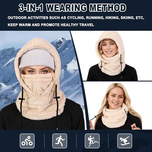 Winter Ski Mask Balaclava, Windproof Face Mask Warm Neck Cover - color: Beige