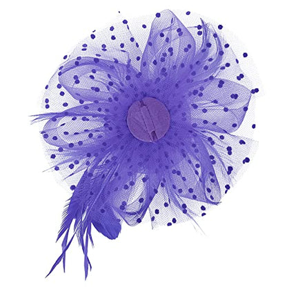 Century Star 2026 Kentucky Hat Derby Fascinator for Women Tea Party Flower Mesh Ribbons Feathers Headband Hair Clips - color: Deep Purple