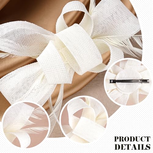 Zinniday Victoria Tea Party Hat - 2025 Bow Derby Attire Hats with Hairpin,1920s 50s Feather Fascinators for Women - color: Beige
