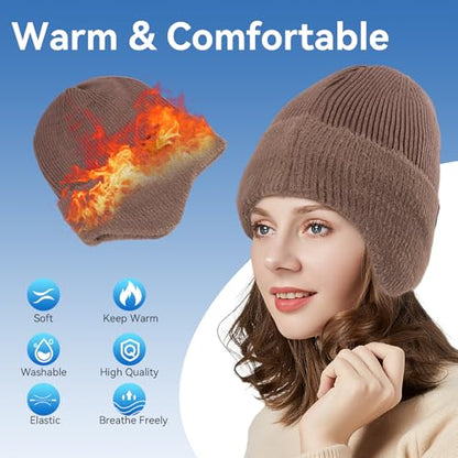 Winter Hat,Thermal Knitted Winter Hat with Fleece Earflaps - Warm Unisex Stocking Cap for Men & Women - color: Khaki