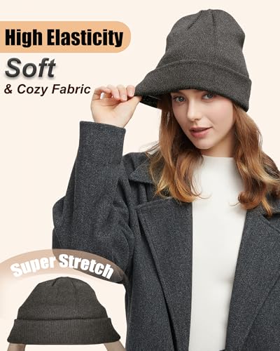 ROYBENS Satin Lined Beanie Hat for Women Men, Wool Knit Cuffed Winter Hats - color: 1pcs Dark Gray