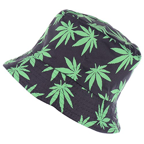 BYOS Unisex Trendy Reversible Lightweight Printed Bucket Hat Packable Outdoor - color: Leafy Black