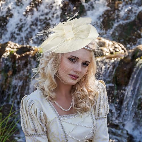 Zinniday 2026 Kentucky Attire Hats - 20s Vintage Derby Fascinators Hat with Hair Clip for Women Lady Girls Outfit Headwear - color: Beige