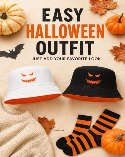 Reversible Halloween Pumpkin Bucket Hat, Cute and Spooky Hat for Adults - color: 2pc-orange/Black&orange/White