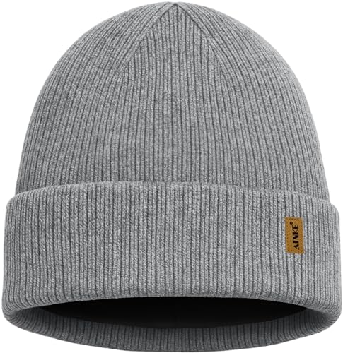 ATNKE Beanie for Men Women, Soft Warm Fleece Lined Winter Ski Beanies Hat Unisex Thick Stocking Knit Cuffed Skull Cap - color: #Gray