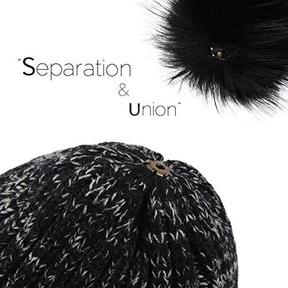 FURTALK Womens Winter Knitted Beanie Hat with Faux Fur Pom Warm Knit Skull Cap Beanie for Women - color: Mixed Black With Black Pom