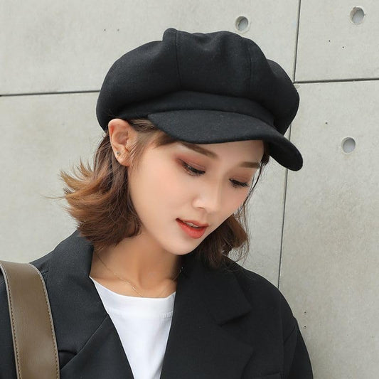 Women Wool-Blend Newsboy-Cap Gatsby Ivy Painter Hat Pageboy Caps - color: Black