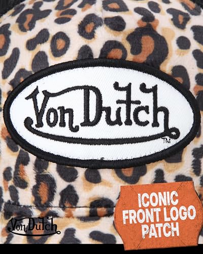 Von Dutch Unisex Velvet Trucker Hat, Curved Bill, Mesh Back, Snapback - color: Natural Leopard