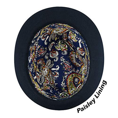 The Hat Depot Premium Paisley Lining Unisex Fedora Hat - color: 1. Premium - Navy, size: Large-X-Large
