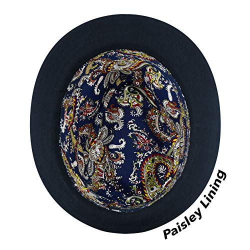 The Hat Depot Premium Paisley Lining Unisex Fedora Hat - color: 1. Premium - Navy, size: Small-Medium