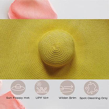 Oversized Beach Hat Women, Extra Wide Brim Foldable Straw Floppy Sun Hat - color: Yellow