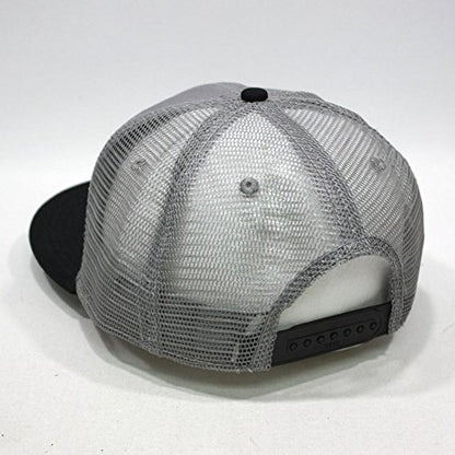 Plain Cotton Twill Flat Brim Mesh Adjustable Snapback Trucker Baseball Cap - color: Black/Gray/Gray