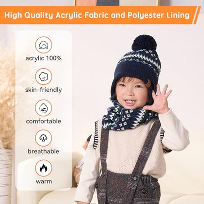 Moon Kitty Baby Boys Hats Toddler Beanies for Boys Winter Fleece Winter Hat Boys - color: Diamond-shaped Jacquard, size: 6-10 Years
