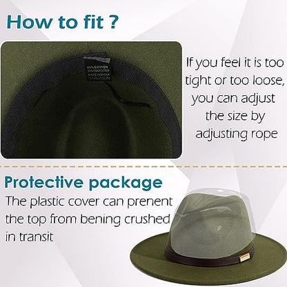 Fedora Hats for Men Wide Brim Panama Hat with Classic Belt - color: Oilve Green