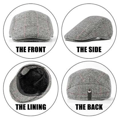 DOCILA Ivy Cap for Men Retractable Invisible Earflap Caps Warm Outdoor Ear Cover Wool Blend Beret Flat Newsboy Gatsby Hats - color: Darkgrey