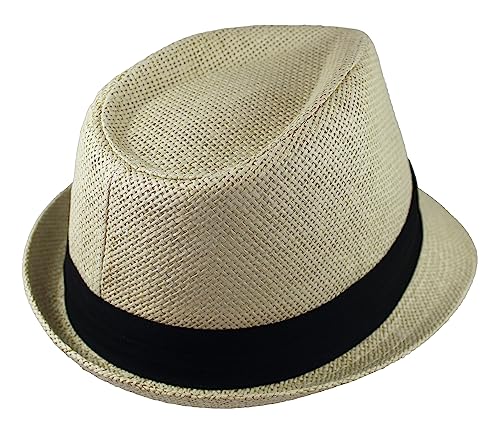Gelante Summer Fedora Panama Straw Hats with Black Band - color: Beige, size: Large-X-Large