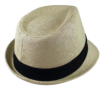Gelante Summer Fedora Panama Straw Hats with Black Band - color: Beige, size: Large-X-Large