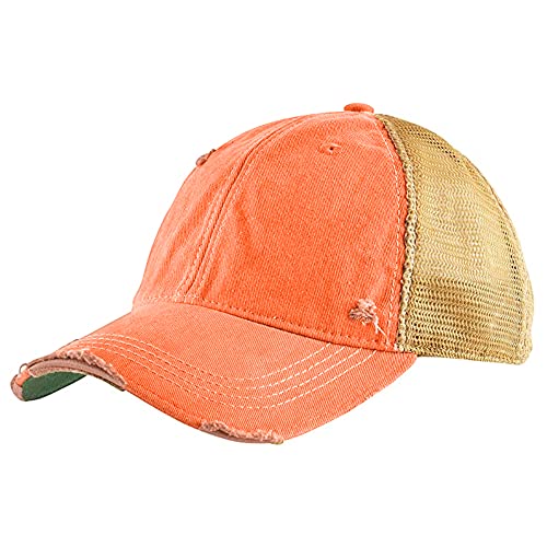 Vintage Distressed Baseball Cap – Unstructured Fit Adjustable Snapback Hat for Men & Women - color: Washed Orange