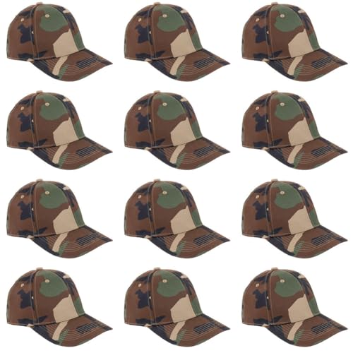 TK Flex Blank Hats, Adjustable Plain Hats, Casual Women's and Men's Hats, Baseball Caps for Patches and Embroidery, 12 Pack - color: Woodland Camo