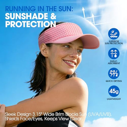 AUSFLUG Sun Visor Hat Men Women - Moisture Wicking Lightweight Sports Cap - color: Pink