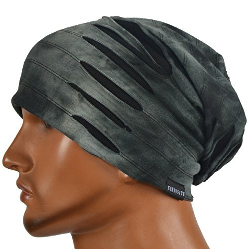 Mens Slouch Hollow Beanie Summer Skullcap B090 - color: Grey