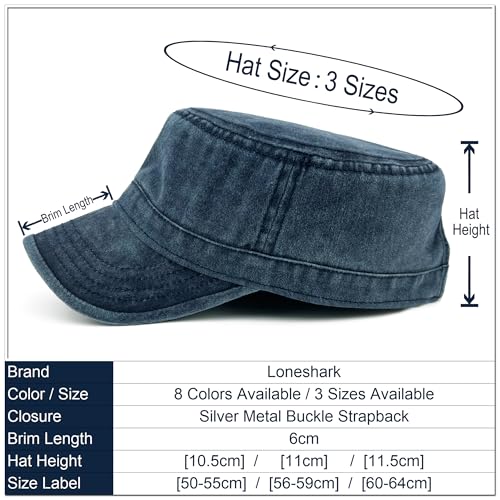 Loneshark Washed Cotton Military Hat Cadet Cap Army Flat Top Basic Everyday - color: Navy, size: X-Small-Small