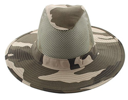 Wide Brim Outdoor Safari Summer Sun Hat with Neck Flap - color: Light Desert Camo, size: Medium