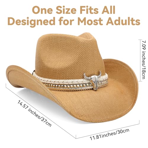 WQWOVRVO Cowboy Hat,Cowgirl Hat,Western Cowboy Hats for Women/Mens/Straw Wide with Shapeable Brim Cowboy Hat for Womens - color: Brown Color