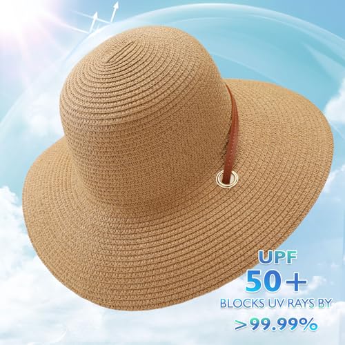 Tavaleu Beach Sun Straw Hat Wide Brim UV Protection for Women Foldable - color: Khaki
