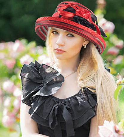 Ruphedy Women Derby Church Dress Bucket Hat Fascinators Tea Party Wedding Hat - color: S027-navy