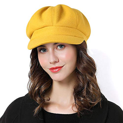 Sumolux Women Beret Newsboy Hat French Cap Classic Winter - color: Yellow