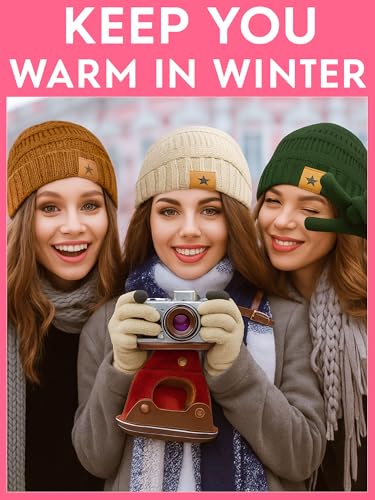 JaGely 8 Pieces Women Winter Hats and Gloves Set Women Warm Touchscreen Knitted Lined Gloves Winter Beanies - color: Army Green, Caramel,beige,red