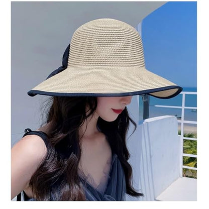 Womens Mens Wide Brim Straw Panama Hat Beach Sun Hat Summer Wide Brim Straw Roll up Hat Fisherman's UPF 50 - color: -White