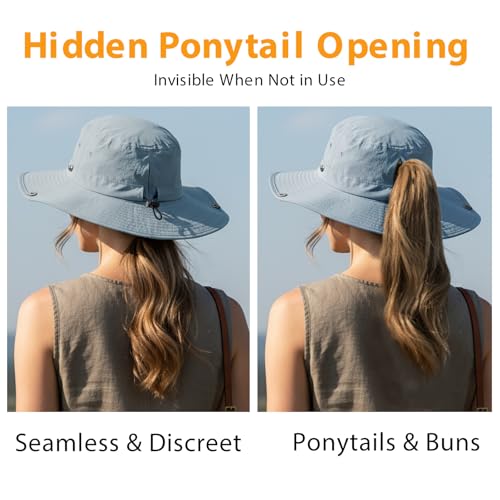 Wide Brim Waterproof Bucket Rain Hat for Women Men UPF50+ Cowboy Sun Hat - color: Blue Gray