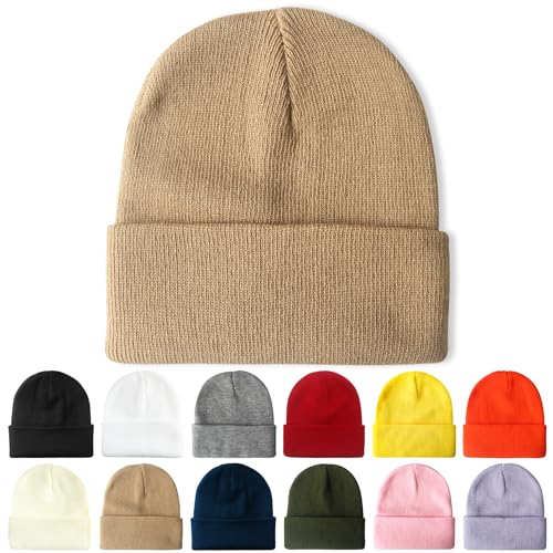 PFFY Beanie for Men Women Unisex Knit Cuffed Winter Beanies Hats Skull Cap - color: Khaki