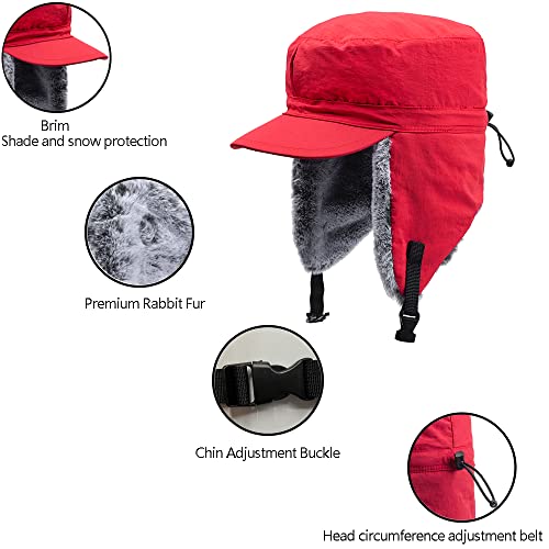 Winter Trapper Hunting Hat,Tweed Ear Flaps Cap,Berber Fleece Lined - color: Red 1