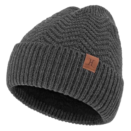 FZ FANTASTIC ZONE Winter Beanie Hats for Men Warm Knit Snow Ski Hat Skull Cap with Thick Fleece Lined Mens Gifts - color: Dark Grey