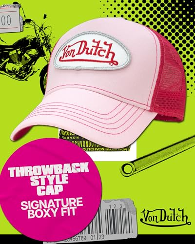 Von Dutch Unisex Trucker Hat, Colorblock, Mesh Back, Curved Bill, Snapback - color: Pink Tint