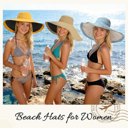 Jeyiour 6 Pcs Women Wide Brim Sun Hat Reversible Beach Bucket Hats Floppy Foldable Cotton Hats for UV Protection Summer Outdoor Travel Fishing