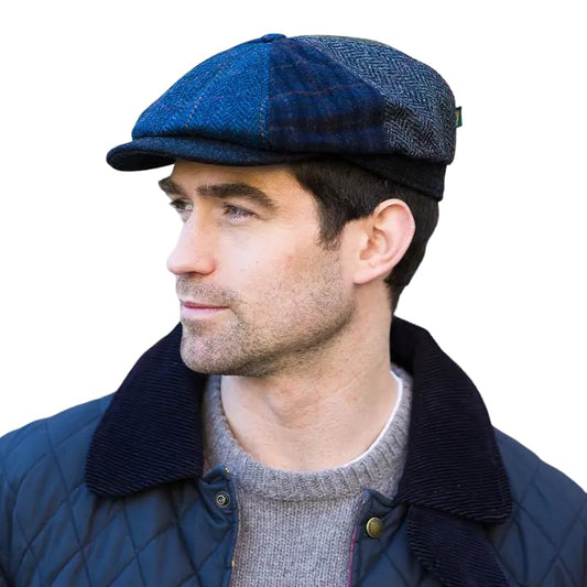 Mucros Weavers Irish Flat Cap Men Trinity Tweed Hat Driving Cap Made in Ireland - color: Blue Patchwork, size: Large