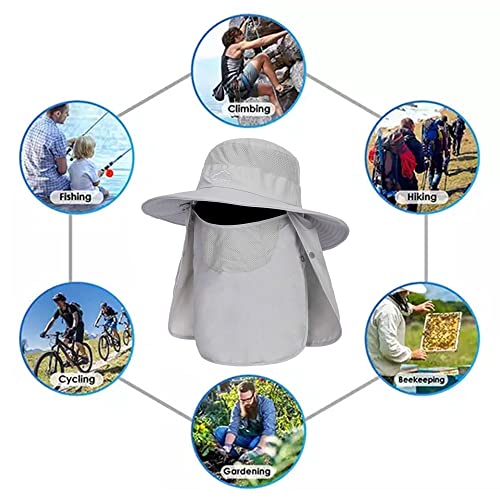 Fishing Hat for Men, Outdoor 3 in 1 Sun Hat Summer Safari Boonie Cap - color: Light Grey