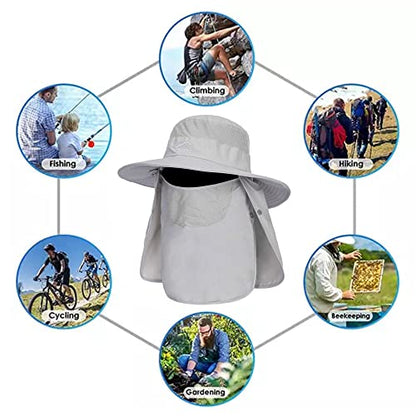 Fishing Hat for Men, Outdoor 3 in 1 Sun Hat Summer Safari Boonie Cap - color: Light Grey