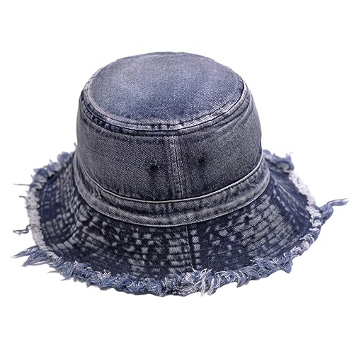 Cotton Denim Distressed Bucket Hat, Sun Hat, Hat for Men and Women - color: Blus