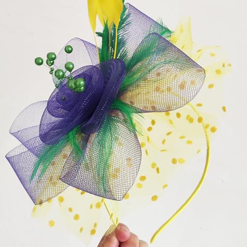 WLBON Fascinators Hat 20s 50s Headband Hair Clips Flower Feather Headpiece Headwear Women Halloween Carnival Cocktail Wedding Church Cosplay Dress Up Birthday Tea Party Accessories Purple Green Yellow - color: Purple Green Yellow
