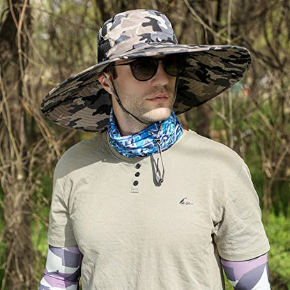 HUAMULAN Men Women 6" Wide Brim Sun Protection Hat Summer Fishing Hats - color: Hn005-micai5
