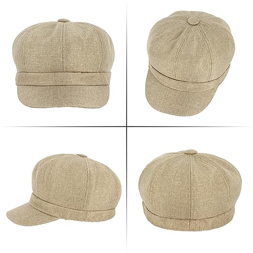 Women Cotton Blend Newsboy Cap Cabbie Paperboy Painter Visor Hat - color: Khaki B