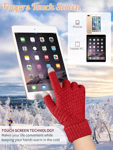JaGely 8 Pieces Women Winter Hats and Gloves Set Women Warm Touchscreen Knitted Lined Gloves Winter Beanies - color: Black, Pink, Beige, Red