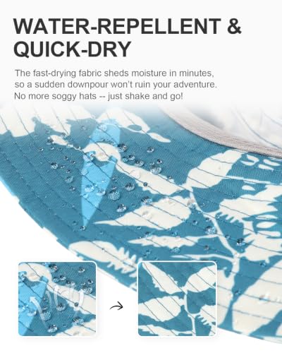 Printed Bucket Hat UPF 50+ Sun Hat, Women Men Roll-Up Brim Boonie Hat - color: Sky Blue